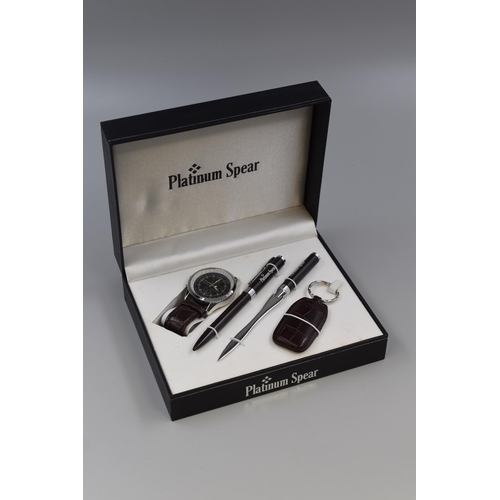 115 - A Boxed Platinum Spear Gift Set (Watch, Pen, Letter Opener, And Keyring)