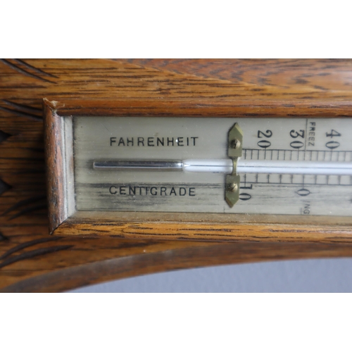 443 - A Carved Wooden Banjo Barometer and Thermometer, Approx 34.5