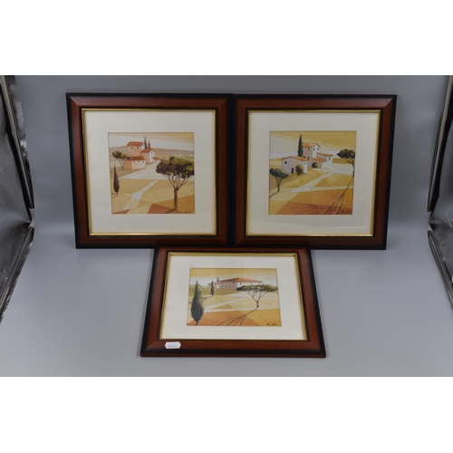 466 - Three prints of rural scenes in wooden frames measuring 12