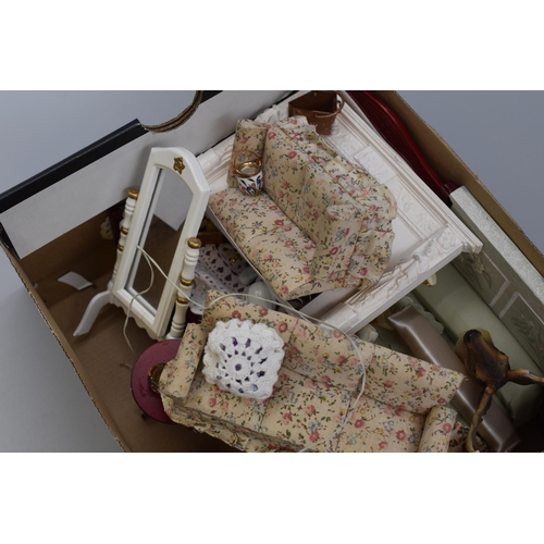 569 - A Selection of Various Dolls House Bedroom and Living Room Furniture and Accessories. Includes Beds,... 