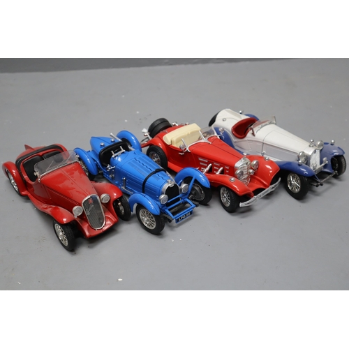 575 - Four die cast 1/18 scale vintage sports cars to include, 1932 Alpha Romeo 2300 spider, Fiat 508 III ... 