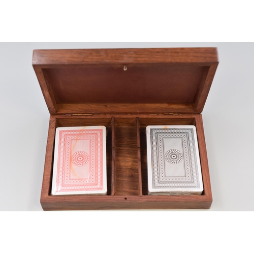 257 - Vintage Metal inlaid Cardholder Box with Two Sets of Playing Cards