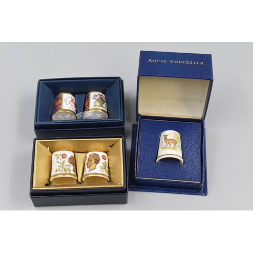 260 - Five Collectable Ceramic Thimbles in Presentation Boxes. Includes Four Royal Crown Derby (Victoria a... 