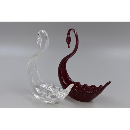 266 - Two Murano Studio Art Glass Swans (Tallest 8.5