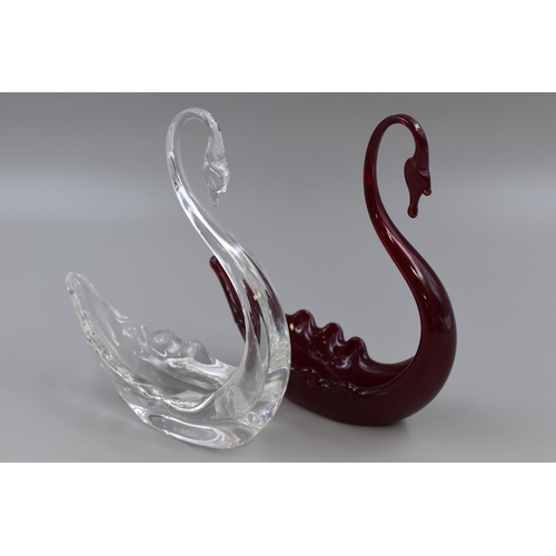 266 - Two Murano Studio Art Glass Swans (Tallest 8.5