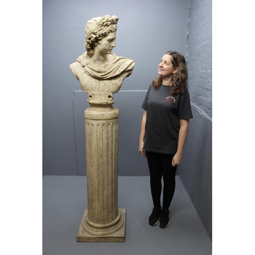 610 - LARGE Decorative Stone Effect Resin Apollo Bust on on Matching Column 75