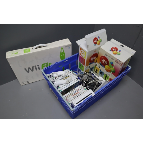 623 - Wii Lot, includes Wii Console, Two Accessory Packs, Games, Fit Board and more (untested)