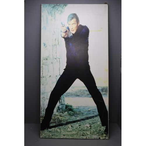 648 - LARGE 8x 4ft James Bond 007 Film Advertising Poster Featuring Roger Moore on wooden frame