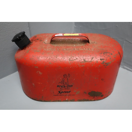 691 - Red Vintage 10 Litre 'Never Stop' Petrol Can