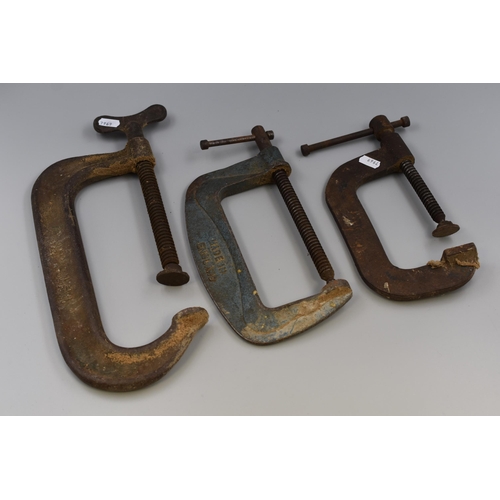 717 - Three Heavy Duty G-Clamps to include Lion Number 40B, Paramo and other