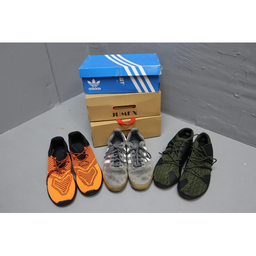 728 - Three Pairs of Trainers in Boxes (Includes 2 New Pairs). Addidas 350 Size 7.5 and Two New Pairs Jume... 