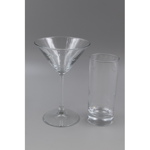 760 - Three Boxes of Brand New Drinking Glasses to include Arcoroc Tumblers and Pasabahce Cocktail Glasses