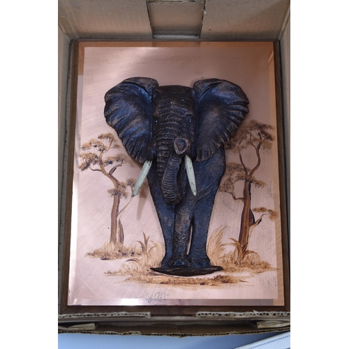 779 - A Mixed Lot To Include Anysley Cake Plate, Boxed Pieces of Serving Cutlery, And Copper Elephant Wall... 