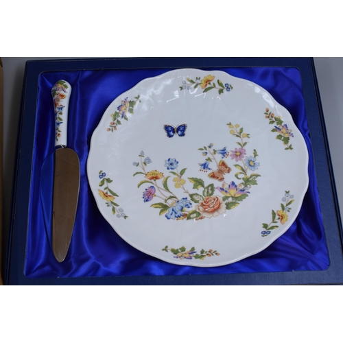 779 - A Mixed Lot To Include Anysley Cake Plate, Boxed Pieces of Serving Cutlery, And Copper Elephant Wall... 