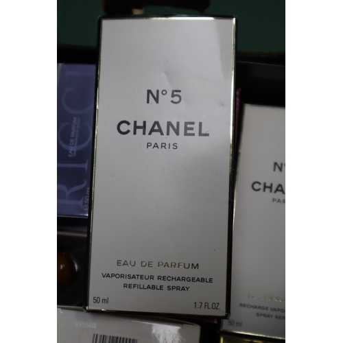 814 - Large Selection of Empty Perfume Bottles Mainly in Boxes. Includes Nina Rici, Chanel No.5, Boss, Bur... 