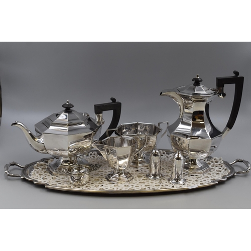 327 - Vintage Art Deco Style Silver Plated Set to include Large Tray, Tea Pot, Coffee Pot, Sugar Bowl, Cre... 