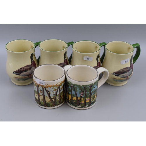 289 - A Set of Four Heron Cross Pottery Mallard Mugs, With Two National Trust Mugs