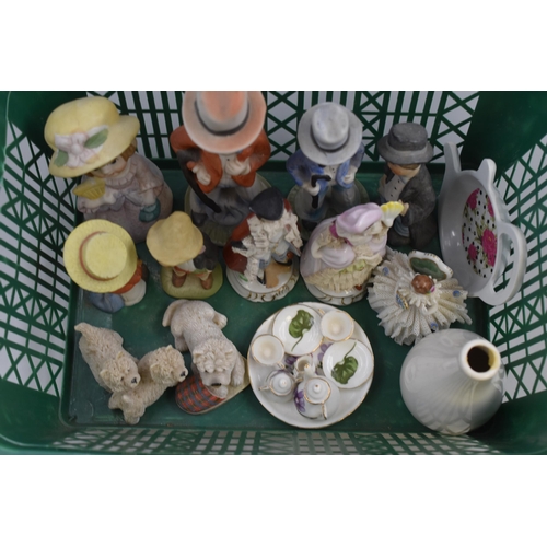 291 - Mixed ceramic lot to include 6 bisque ware figures, miniature coffee service and more