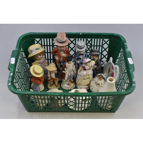 291 - Mixed ceramic lot to include 6 bisque ware figures, miniature coffee service and more