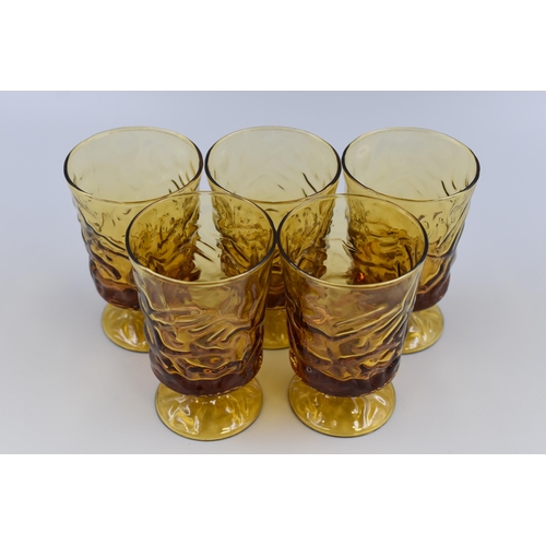 331 - Five Amber Glass Small Goblet Style Glasses (5