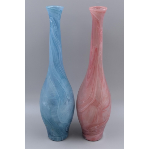 336 - Pair of Hand Blown Swirl Glass Vases in Pink and Blue 16