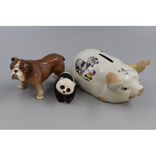 302 - Beswick Panda, Szeiler Pig Money Box and a Sylvac Bulldog