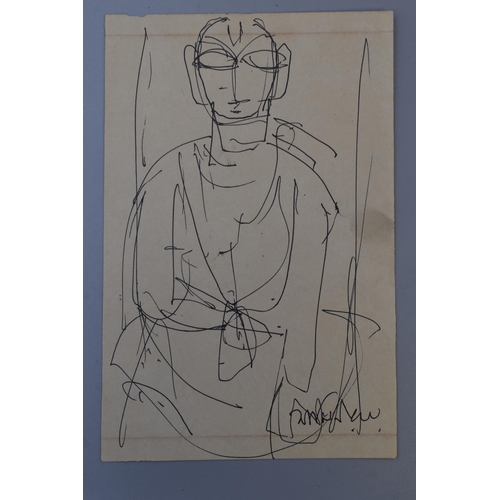 304 - Jamini Roy Signed Ink Sketch on Paper acquired by descent from Professor Rama Krishna Sen in Calcutt... 