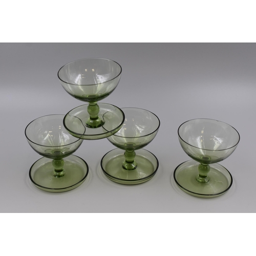 313 - Four Green Grapefruit Glasses (one a/f)