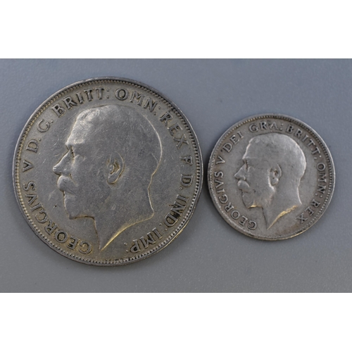 91 - George V Silver 1922 Florin and a 1914 Sixpence