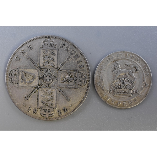 91 - George V Silver 1922 Florin and a 1914 Sixpence