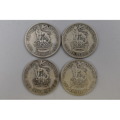 102 - Four George V Silver Shillings (1928, 1929, 1932, & 1933)