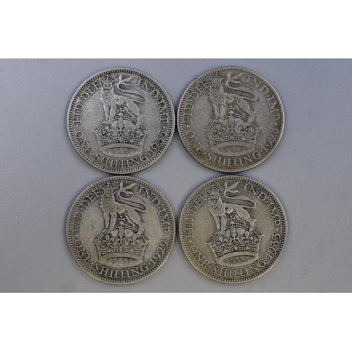 106 - Four George V Silver Shillings (1928, 1929, 1933 & 1935)