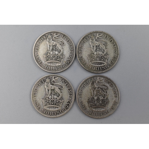 107 - Four George V Silver Shillings (1929, 1932, 1935 & 1936)