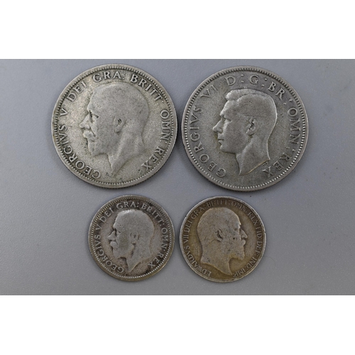 108 - George V Silver Florin and Sixpence, Edward VII Six Pence and a George VI Two Shilling