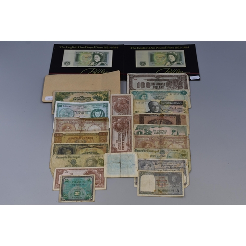 113 - Two Elizabeth II One Pound Bank Notes and a Selection of Mixed Worldwide Currency including George V... 