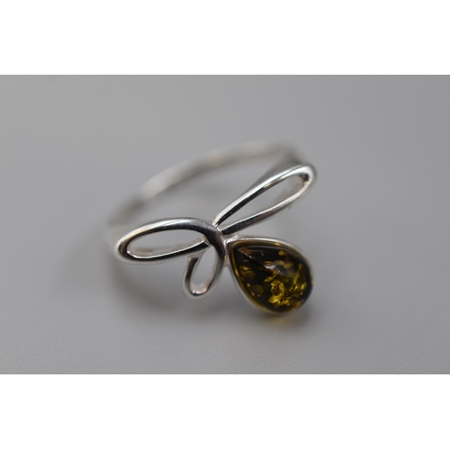 7 - Silver 925 Amber Stoned Ring (Size S)