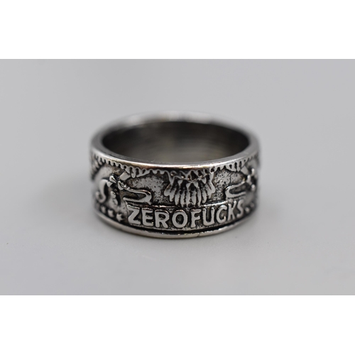 10 - A 925. Silver 'Zero F****' Ring, With Presentation Box