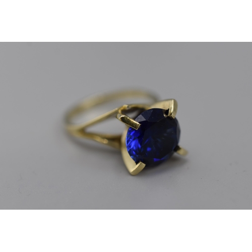 13 - Silver 925 Statement Ring with Large Blue Stone (Size Q). Complete with Presentation Box