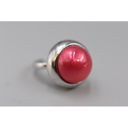 14 - Silver 925 Statement Ring with Large Pink Stone (Size M-N). Complete with Presentation Box