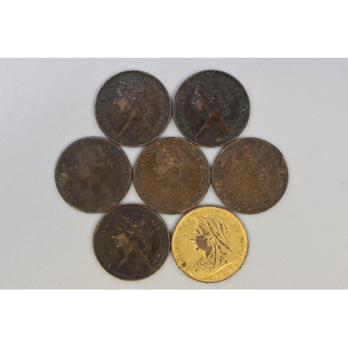 151 - Seven Victoria Farthing Coins 1860, 1864, 1875, 1891, 1892, 1893 and 1901