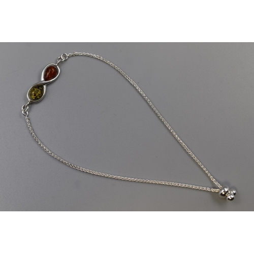 22 - Silver 925 Amber Stoned Adjustable Bracelet