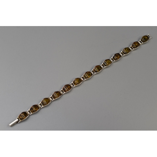 23 - Silver 925 Amber Stoned Bracelet 7.5