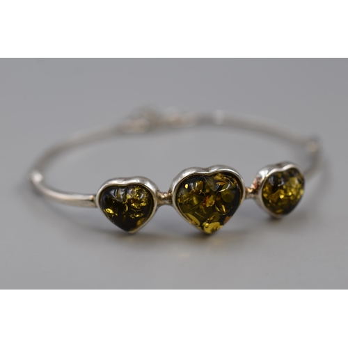 24 - Silver 925 Bangle with Amber Heart Design