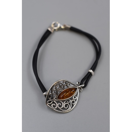 25 - Amber Stoned Bracelet with Silver 925 Celtic Style Design