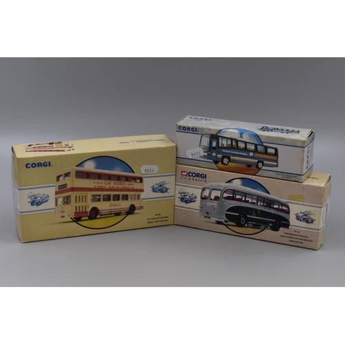 164 - Three Boxed Corgi Diecast Bus Models. Includes Leyland Atlantean Ribble 'Gay Hostess', Burlingham Se... 