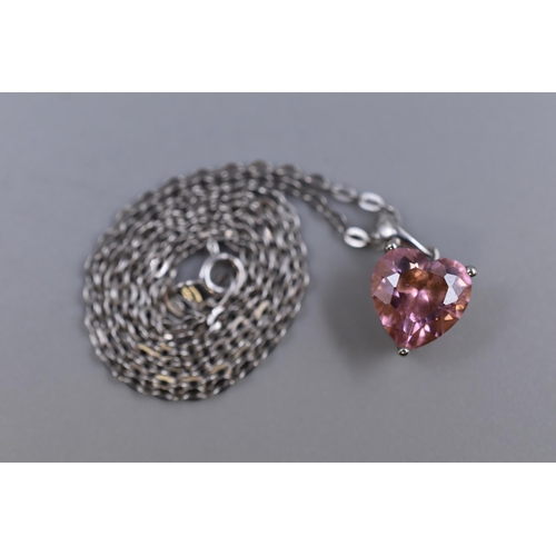 41 - A 9ct White Gold Tourmaline Loveheart Stoned Pendant, On 9ct White Gold Chain. In Presentation Box. ... 