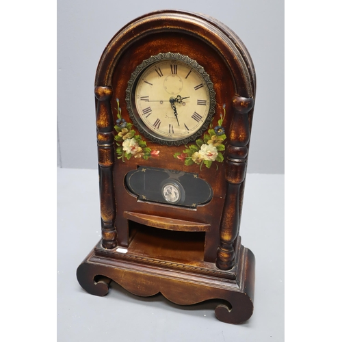 286 - Large Decorative Mantle Clock with Hand Painted Decoration (Working, with Batteries), 24.5” Hi... 