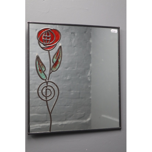 307 - Vintage Renie Mackintosh Style Lead Framed Mirror Hand Decorated with Lead Rose Flower complete with... 