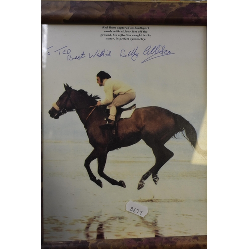 308 - A Framed and Glazed Red Rum on Southport Sands Picture Signed By Billy Elliser?, With Autographed (V... 