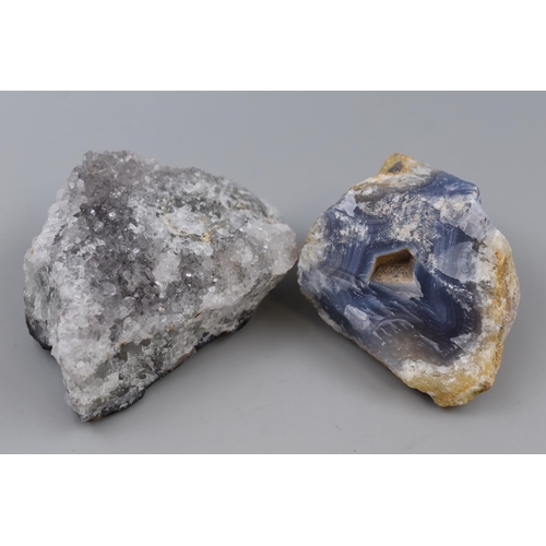 193 - Two Medium Sized Natural Crystals, includes Blue Lace Agate (for thoughts) and a Quartz Cluster (App... 